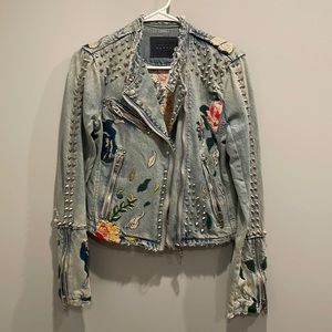 Blanknyc unique embroidered and studded jeans jacket, size small